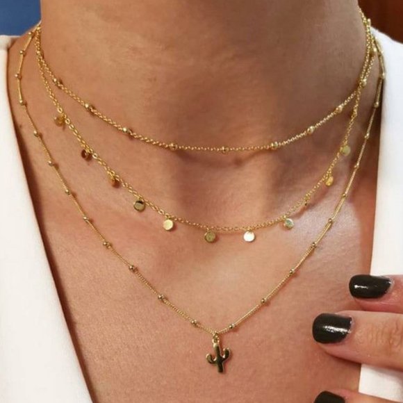 Jewelry - 3 for $35 New Gold Multilayered Cactus Necklace